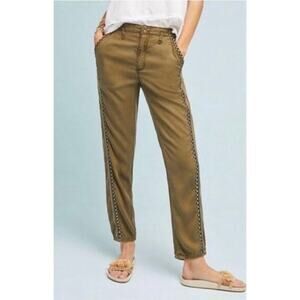 Anthropologie Cedar Embroidered Joggers Lyocell cargo pants olive high rise